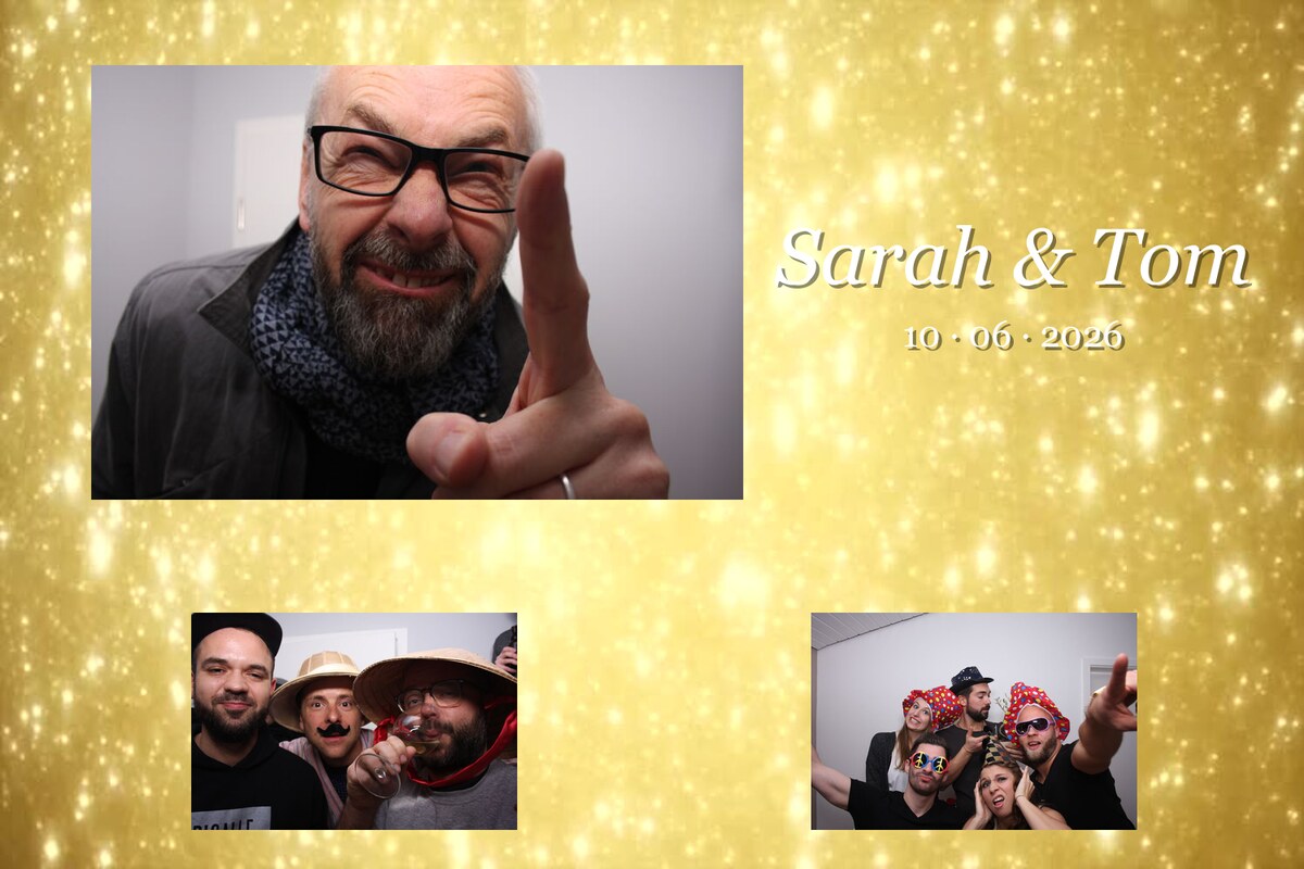 Beispiel Collage mit drei Fotos auf goldenem Hintergrund