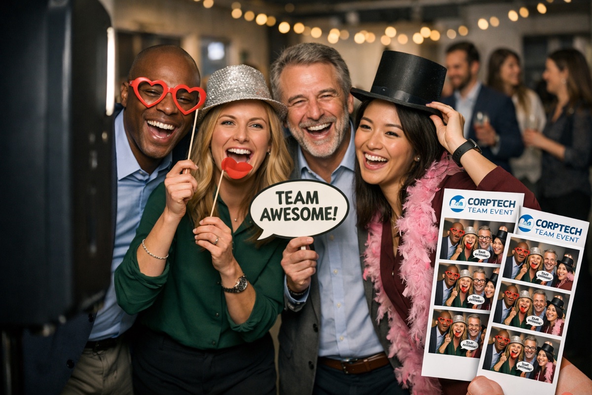 Fotobox Firmenfeier -- Teambuilding, Branding und gute Laune