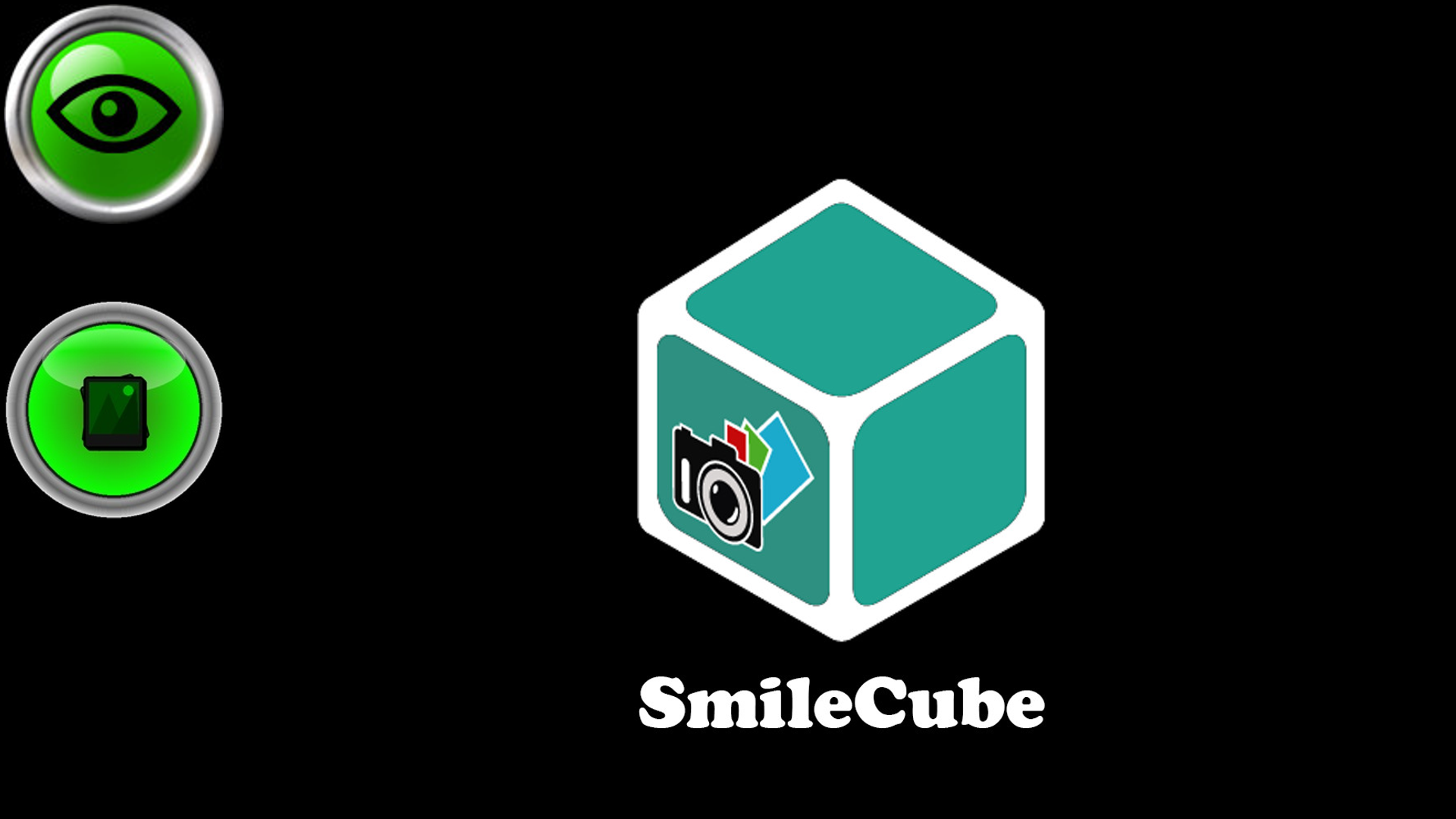 Der Startbildschirm der Fotobox mit dem grünen Galerie-Button in der linken Seitenleiste