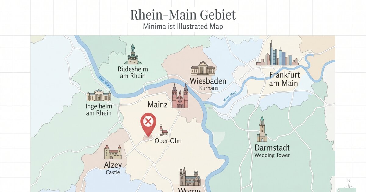 Karte des Rhein-Main-Gebiets mit Ober-Olm im Zentrum
